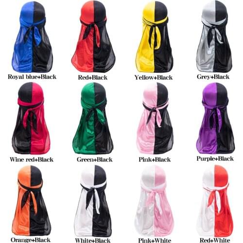 New Fashion Hip-Hop Tow Color Durags Hair Accessories Silk Durag Breathable Adjustable Cap Wholesale Headwear Caps For Adults