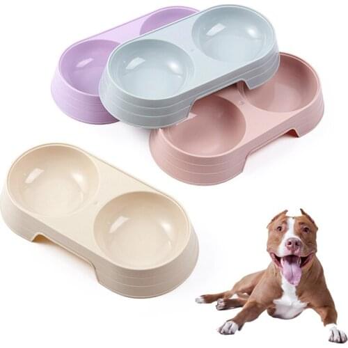 Candy Color Plastic Pet Double Bowls Creative Easy To Clean Bowl Pet Food Water Feeder Dog Cat Bowl Pet Feeding Supplies