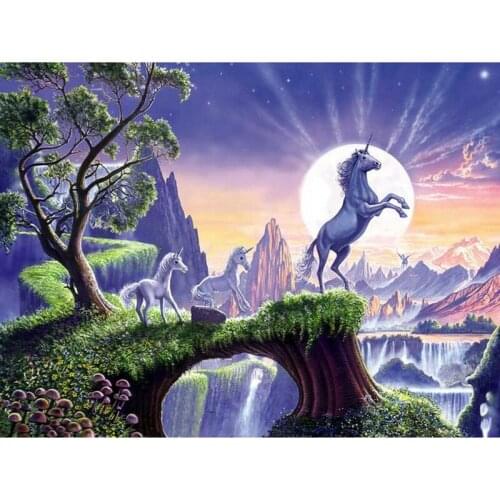 Full square diamond 5D DIY diamond embroidery moonlight unicorn diamond painting Cross Stitch Rhinestone mosaic decoration
