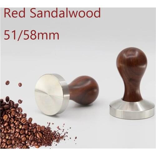 Red sandalwood Handle Coffee Tamper Powder Hammer 51 /58mm 304 Stainless Steel Base Espresso Coffee Barista Tools Coffeeware