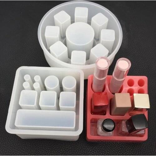 DIY Crystal Epoxy Resin Mold Silicone Rectangular Square Round Lipstick Storage Box Mold Hand Made Mirror Jewelry Making Tools