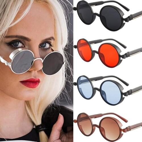 Fashion Classic Polarized Steampunk Sunglasses Metal Frame Round Gothic Shades for Women Mens UV400 Protection Sun Glasses
