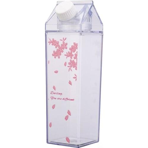 Student Plastic Drinking Bottle 500ML Water Juice Bottle Flask Creative Milk Box Shape Portable Drinkware Random Pattern