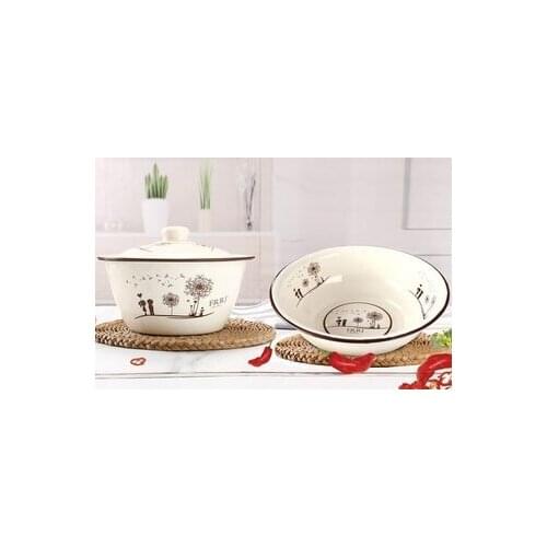 Thickened enamel bowl with cover soup bowl nostalgic wash basin classic pig oil basin dumpling and wash basin fruit bowl