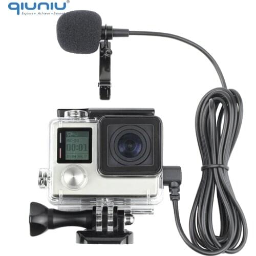 QIUNIU External Microphone Mic + Transparent Skeleton Housing Case for GoPro Hero 4 3+ 3 Action Camera for Go Pro Accessories