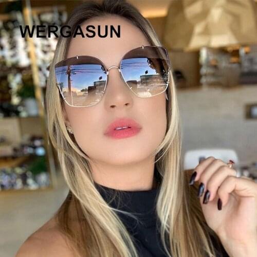 WERGASUN New High Qulity Rimless Square Sunglasses women Metal shades Fashion Luxury Sexy Sunglasses Female Ladies Eyewear