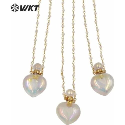 WT-N1237 New arrival style heart shape essential oil bottle necklace special romantic crystal quartz stone perfume necklace