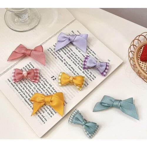 2 Pcs/Set Children Cute Sweet Plaid Bow Ornament Hair Clips Baby Girls Lovely Alloy Barrettes Hairpins Kids Hair Accessories