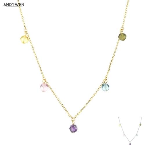 ANDYWEN 925 Sterling Silver Gold Chain Choker Necklace 2020 Rock Punk Wedding Jewelry Five Charms Collar Women Fashion Jewels