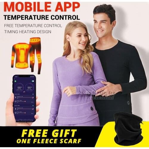 Winter Heated Underwear Suit USB Battery Powered Heated Thermal Tops Pants Motorcycle Jacket Smart Phone APP Control Temperature