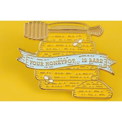 Golden yellow delicious honey bee castle alphabet ribbon label YOU HONEYPOT ... IS BARE gift badge shirt lapel enamel pin