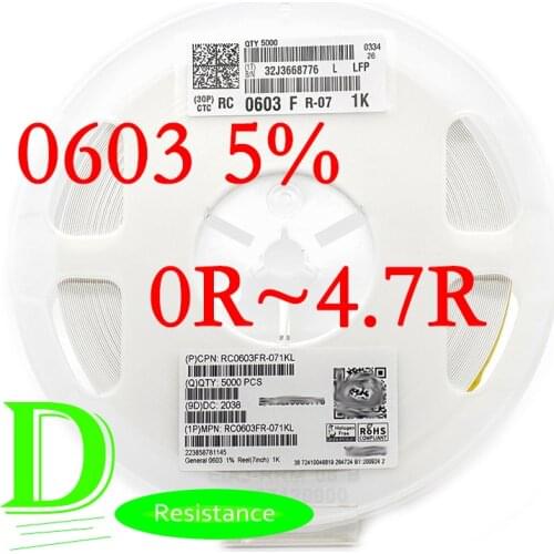 100PCS SMD Resistor 0603 5% RC0603JR-07 Series 0R 1R 1.1R 1.2R 1.3R 1.5R 1.6R 1.8R 2R 2.2R 2.4R 2.7R 3R 3.3R 3.6R 3.9R 4.3R 4.7R