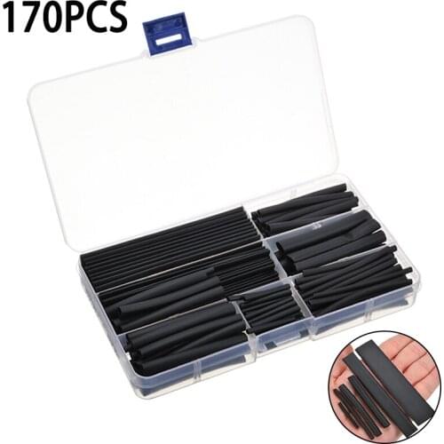 170pcs Black Heat Shrink Tube Electrical Wrap Wire Cable Sleeving Cover Tube Wire Cable Insulated Sleeving Tubing Set
