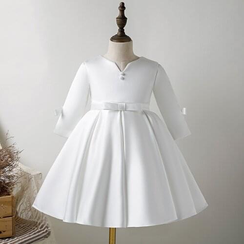 2020 Winter White Ceremony Costume Girl Button 1st Birthday Dress For Baby KidChristmas Elegant Princess Party Christening Frock