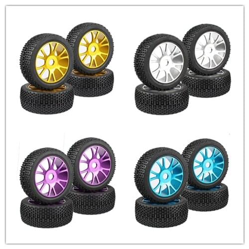 4PC RC 1/8 Off-Road Car Buggy Rubber Truck Tires 112MM Metal Aluminum Alloy Wheel Rim Rubber Tyre Hex Adapter 17MM for 8sc 94081