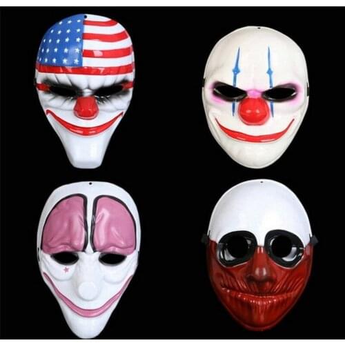 5pcs/lot Halloween Horror Mask Payday 2 Mask Newest Topic Game Series Plastic Old Head Clown Flag Red Head Masquerade Supplies