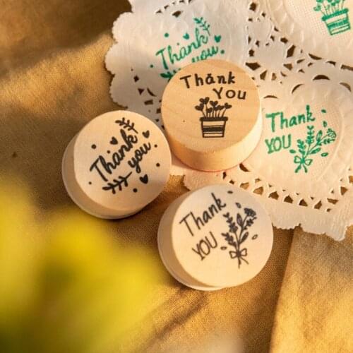 R7RC 6pcs Card Making Stamps Set Thank You Decorative Mounted Wooden Rubber Stamp DIY Crafts Letters Diary Scrapbooking