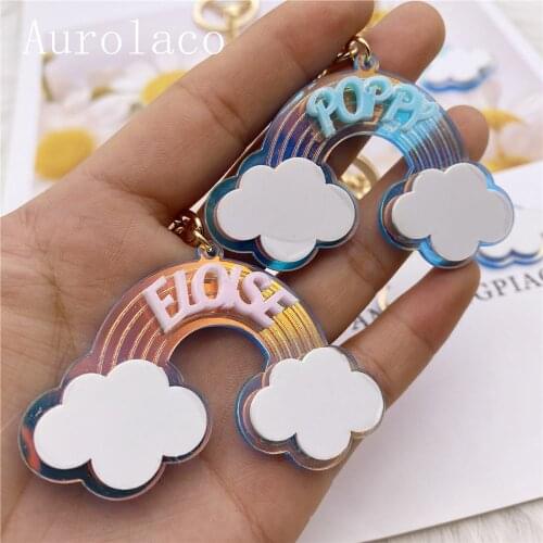Aurolaco Custom Name Keychain Acrylic Keychain Personalised Acrylic Rainbow Keychain Gift for Women