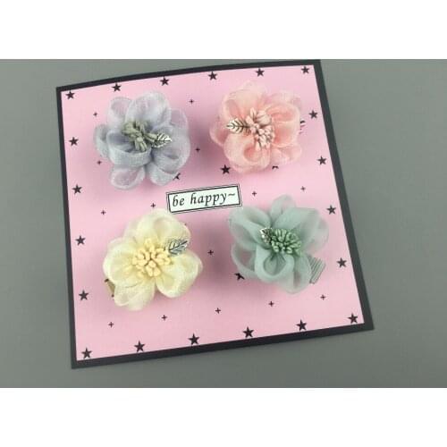 Boutique 20pcs Fashion Cute Chiffon Floral Hair Clips Kawaii Solid Gauze Flower Hairpins Hair Accessories Princess Headwear