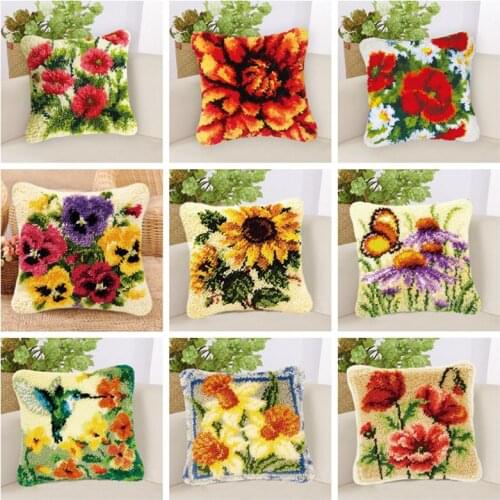 Flowers Latch Hook Rug Canvas Kits Carpet Embroidery Pillowcase Latch Hook Kits DIY Fomiaran for Needlework Cross Stitch Rug Kit