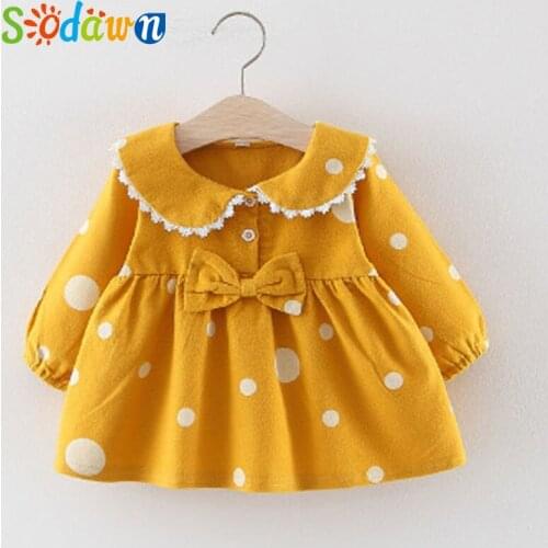 Sodawn Toddler Kids Baby Girl Children Clothes Autumn Winter Long Flare Sleeve Polka Dot Print Dress Princess Dresses Outfits
