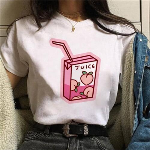 Oversize Women T Shirt Fruit Juice Graaphic Print Summer Short Sleeve Female Clothing White Top Tee Harajuku Casual T Shirt