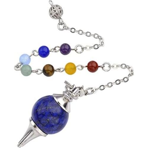 FYJS Unique Silver Plated Lapis Lazuli with Stone Beads Chain Healing Chakra Pendant Pendulum Jewelry