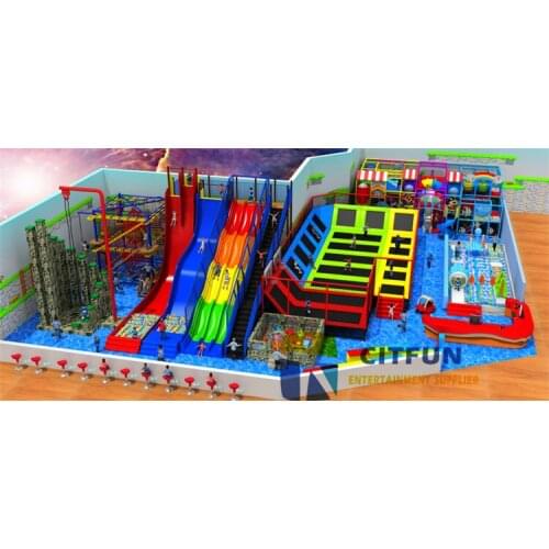 Customize Giant Multinational Lesuire Park Childrens indoor playground with Trampoline big color slides ball pit IP-190A