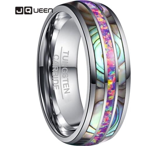 Comfort Fit Tungsten Carbide Ring 8mm Wide Dome Steel Inlaid with Two Acacia + Purple Color Opel Tungsten Steel Ring