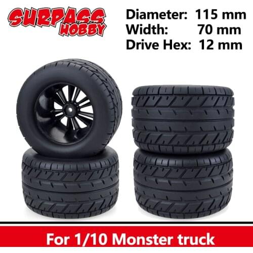 SURPASS HOBBY 4PCS 115MM Monster Truck Wheels Tires Off-Road Car Tires Set for 1/10 RC Car HPI HSP Savage XS TM Flux Racing LRP