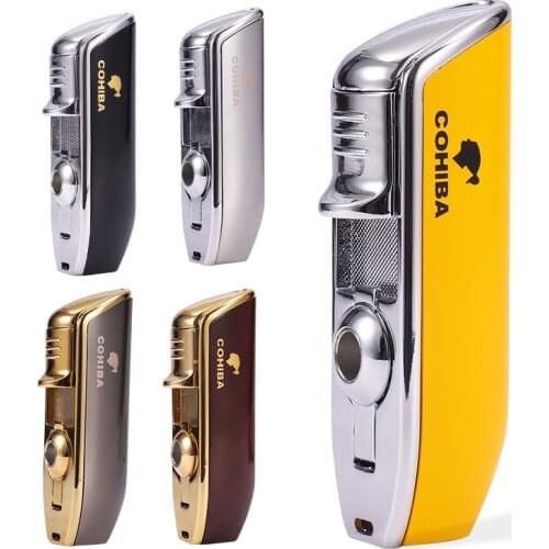 Creative Inflatable Cigar Lighter Three Straight Blue Flame Multi Functional Metal Cigar Windproof Lighter Gift For Man