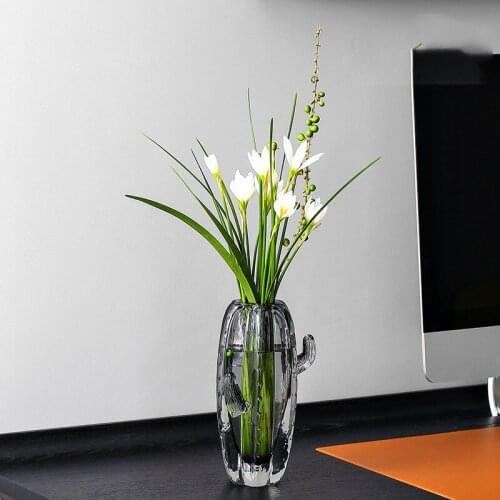 Handmade Nordic style cactus glass small vase light luxury modern home living room bedroom study desktop flower vase decoration