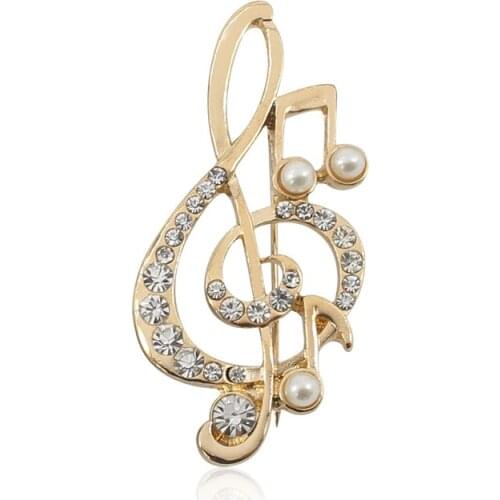 Fashionable Female Brooch Music Symbol Inlaid White Rhinestone Pin Alloy Temperament Girl Suit Accessories Jewelry Gift Hot