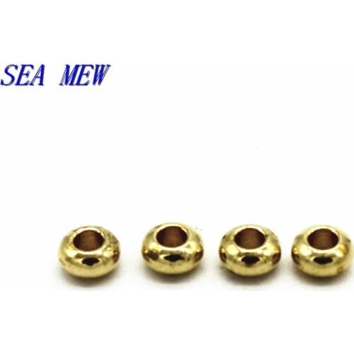 SEA MEW 100 PCS 4.5mm*2mm Metal Raw Brass Spacer Beads 2mm Hole Beads DIY Loose Beads For Jewelry Making