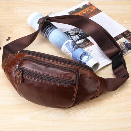 Male Waist Bags For Phone Genuine Leather Casual Mens BeltBag Purse Fanny Chest Waist Packs Hip Bum Belt Motorcyclist Bag Pouch
