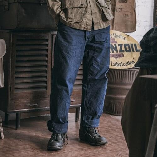 Bronson USN Foul Wet Wheater Bid Overalls Mens Modified 13.5oz Indigo Selvage Jeans Work Deck Trousers