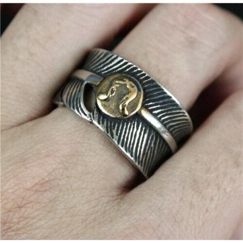 2017 New Style Fashion Feather Ring 316L Stainless Steel Men Boys Hot Selling Cool Golden Freedom Feather Biker Ring