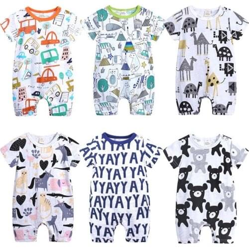 2019 New Baby Onesies Summer Cotton Romper Boys Girls Cartoon Print Kids Clothes Knitted Cartoon Short-sleeved Jumpsuit Outfits