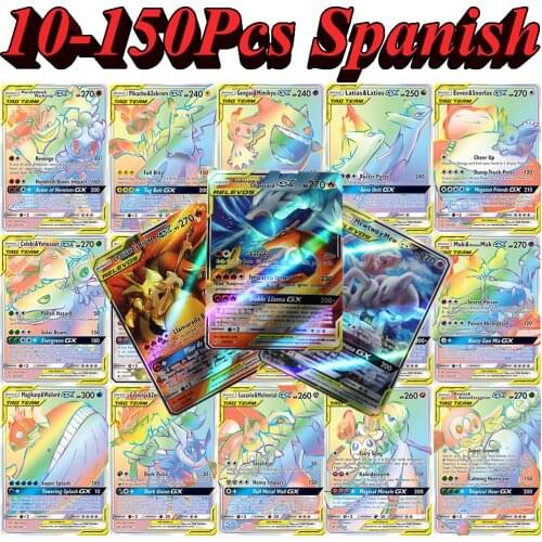 New Pokemon Cards in Spanish 10-150Pcs TAG TEAM GX VMAX V Trainer Energy Shining Cards Game Castellano Espaol Children Toy