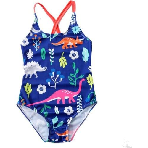 New Styles Girls Swimming Suit Kids flamingo dinosaur Fish Rainbow Striped Pattern Swimwear Children Beach Holiday Clothing