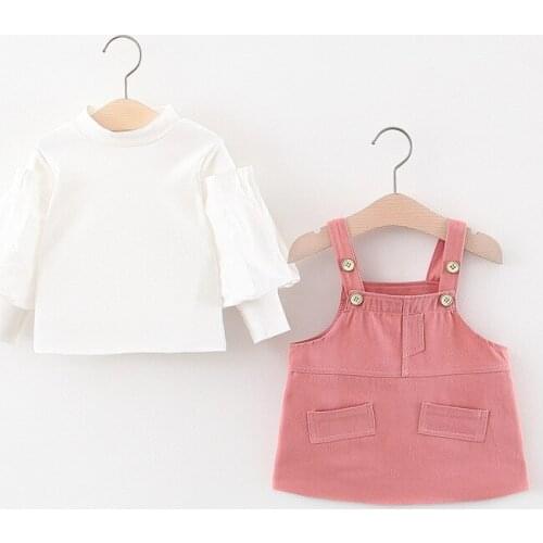 Menoea Toddler Girls Clothes 2020 Kids Autumn Suspender Outfits Cute Baby Girls Tops And Dress 2Pcs Costumes Casual Dresses