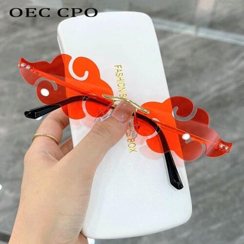 OEC CPO 2021 Fashion Rimless Sunglasses Women Sexy Wave Lens Metal Sun Glasses Female Elegant Punk Eyeglass Retro Shades UV400