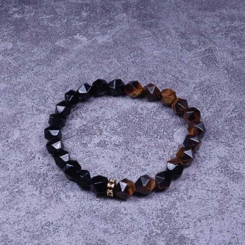 POHIER The Squared Beads Facted Tiger Eye Beads Onyx Charm Bracelet For Man Woman Jewelry