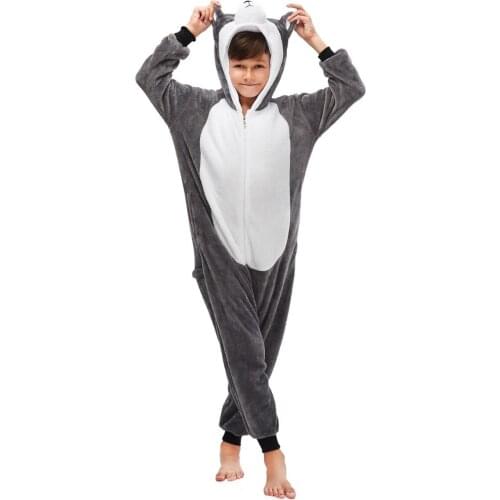 Grey Husky Children Pajamas Winter Sleepwear Onesies Boys Girls Pajama Set Cute Stitch Cartoon Animal Kids Pyjama Flannel Pijama