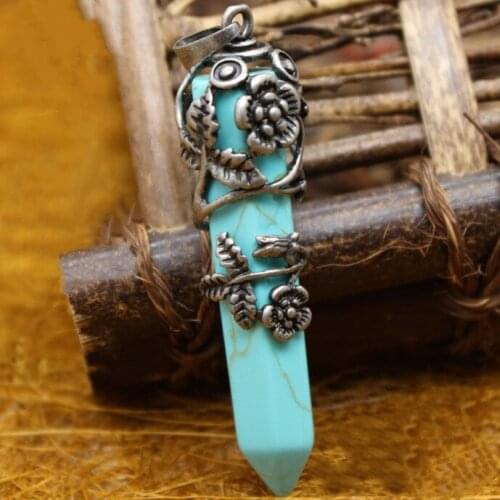 Silver Plated Natural Quartz Crystal Hexagonal Chakra Healing Point Pendulum Stone Pendant Necklace Jewelry Accessories