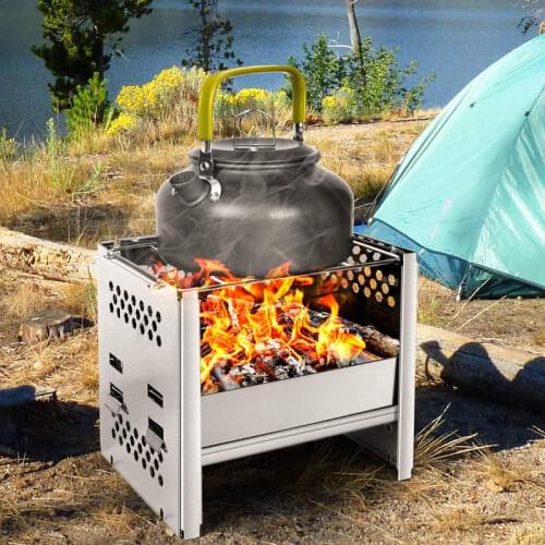 Portable Foldable Stainless Steel Firewood Stove Outdoor Camping Picnic Cooking Tool Solid fuel Gas Burner BBQ Folding Grill