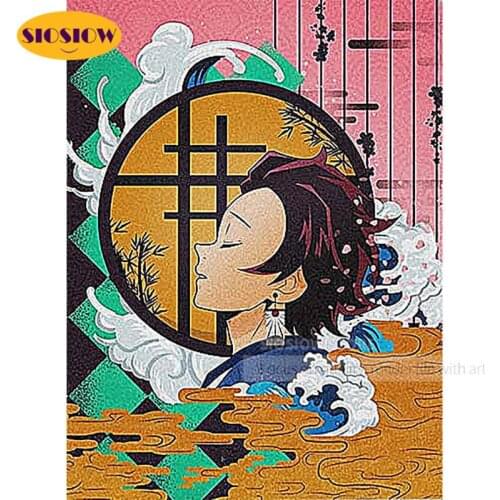 5d Diy Anime Poster Diamond Painting Kamado Tanjirou Demon Slayer Diamond Embroidery Full Square Round Cross Stitch Unique Gifts