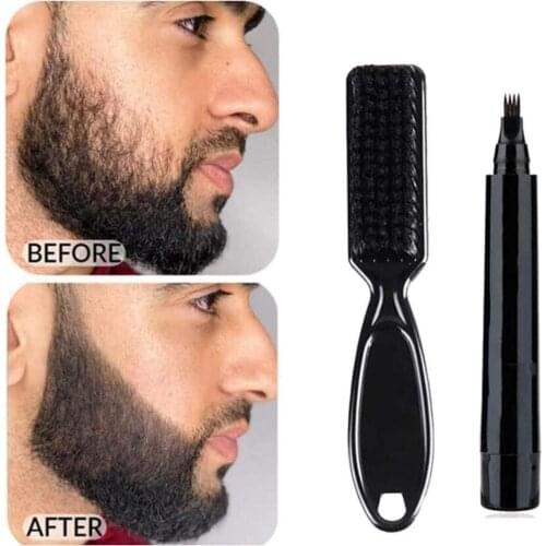 Beard Pen Beard Filler Pencil And Brush Beard Brush Men Beard Pencil Filler Long Lasting Whiskers Pen Waterproof Cleaning Brush