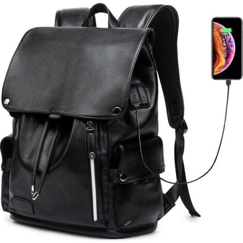 Pu Leather 15.6 Inch Laptop Backpack Men Waterproof School Backpack Bags for Teenager USB Charge Backpack Fashion