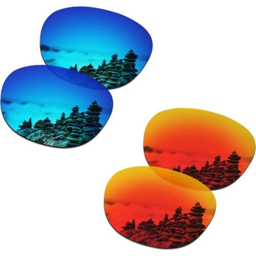 SmartVLT 2 Pairs Polarized Sunglasses Replacement Lenses for Oakley Garage Rock Ice Blue and Fire Red